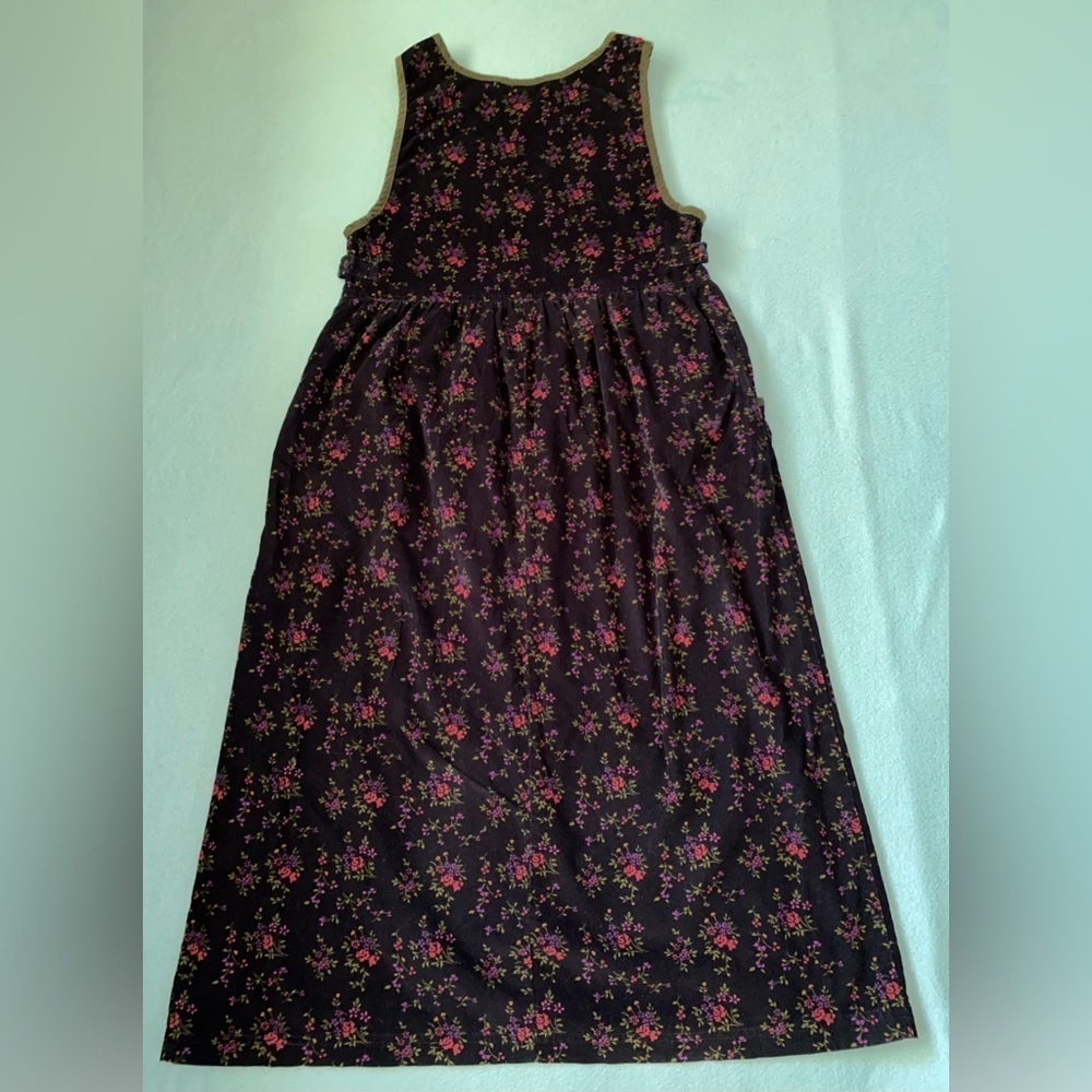 REAL COMFORT corduroy floral sleeveless tank maxi 2 pocket navy green Y2K size M - Picture 2 of 12